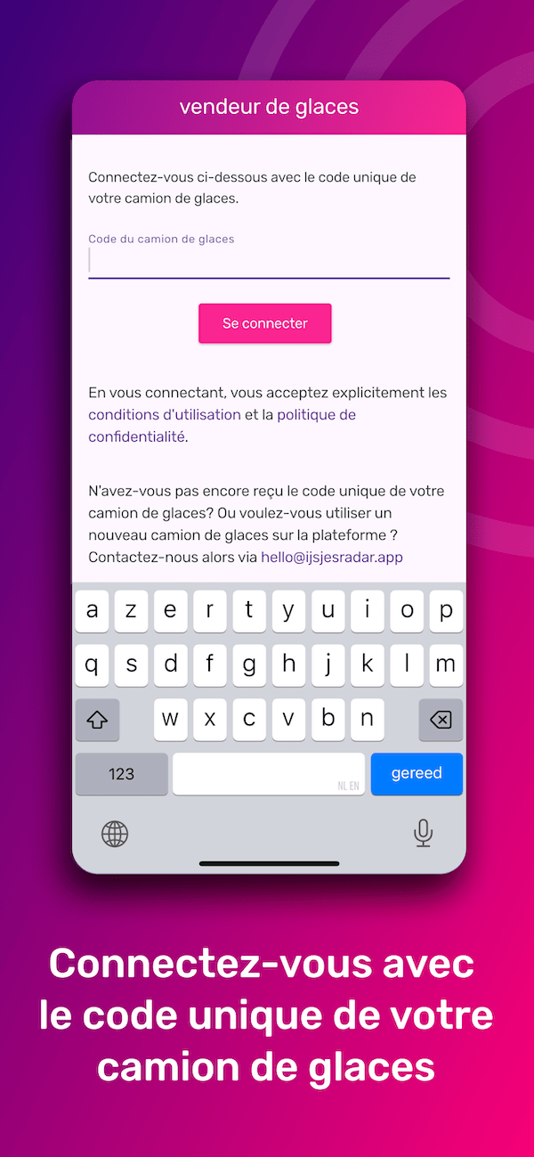 Connectez-vous avec le code unique de votre camion de glaces