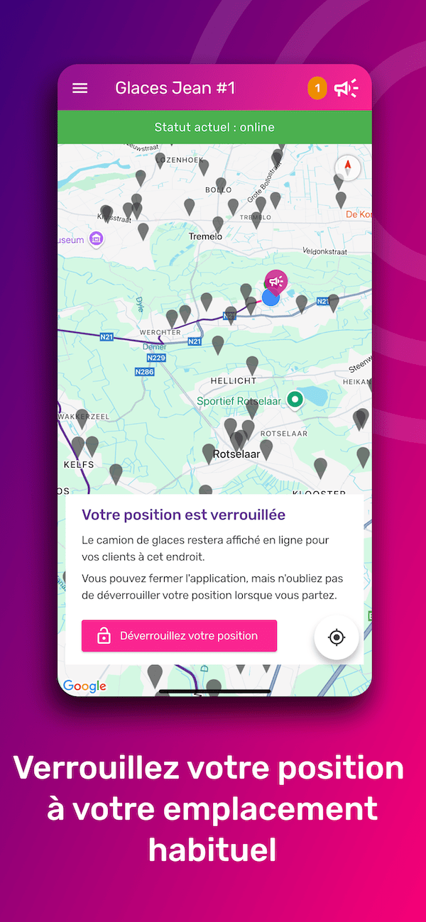 Verrouillez la position de votre camion de glaces à un emplacement fixe