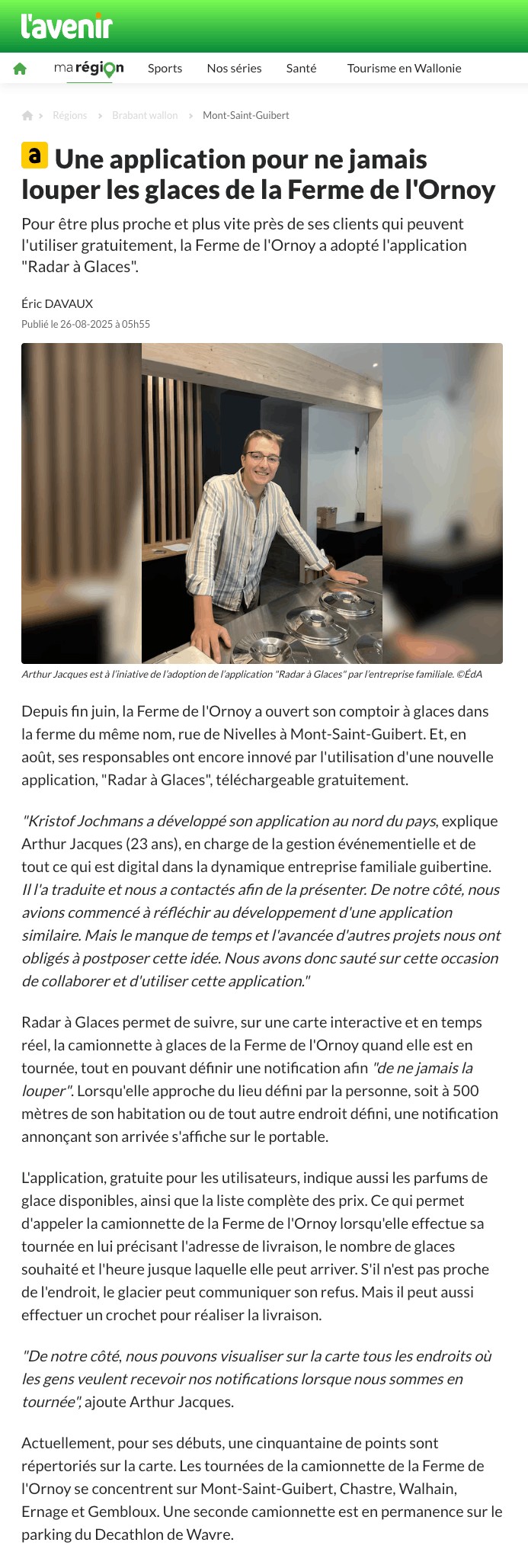 Une application pour ne jamais louper les glaces de la Ferme de l'Ornoy
