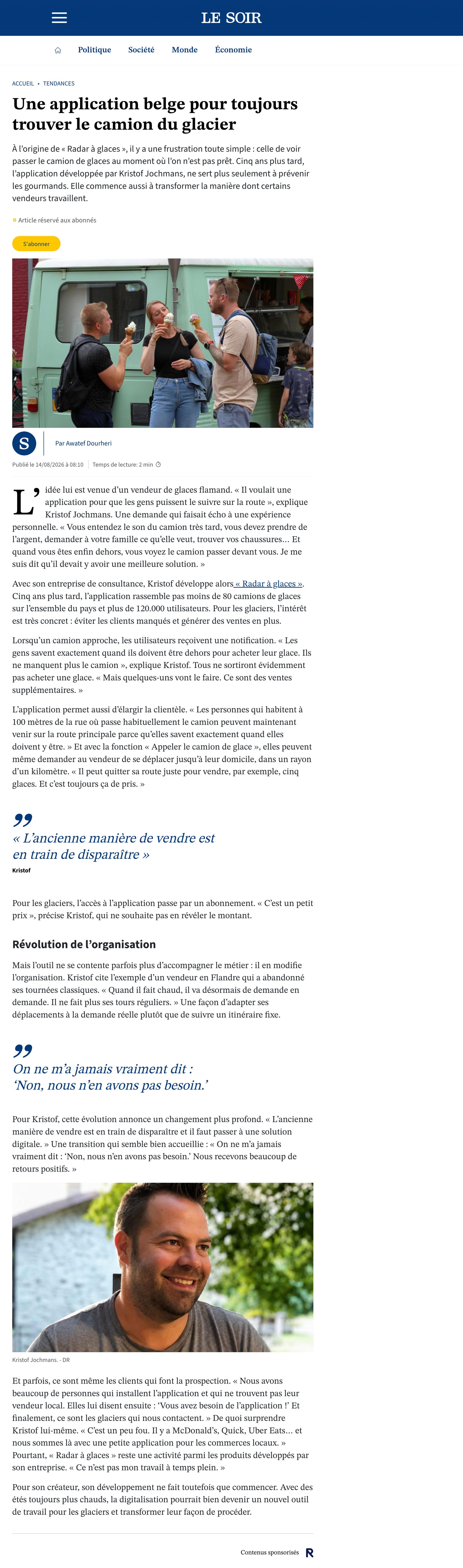 Une application belge pour toujours trouver le camion du glacier